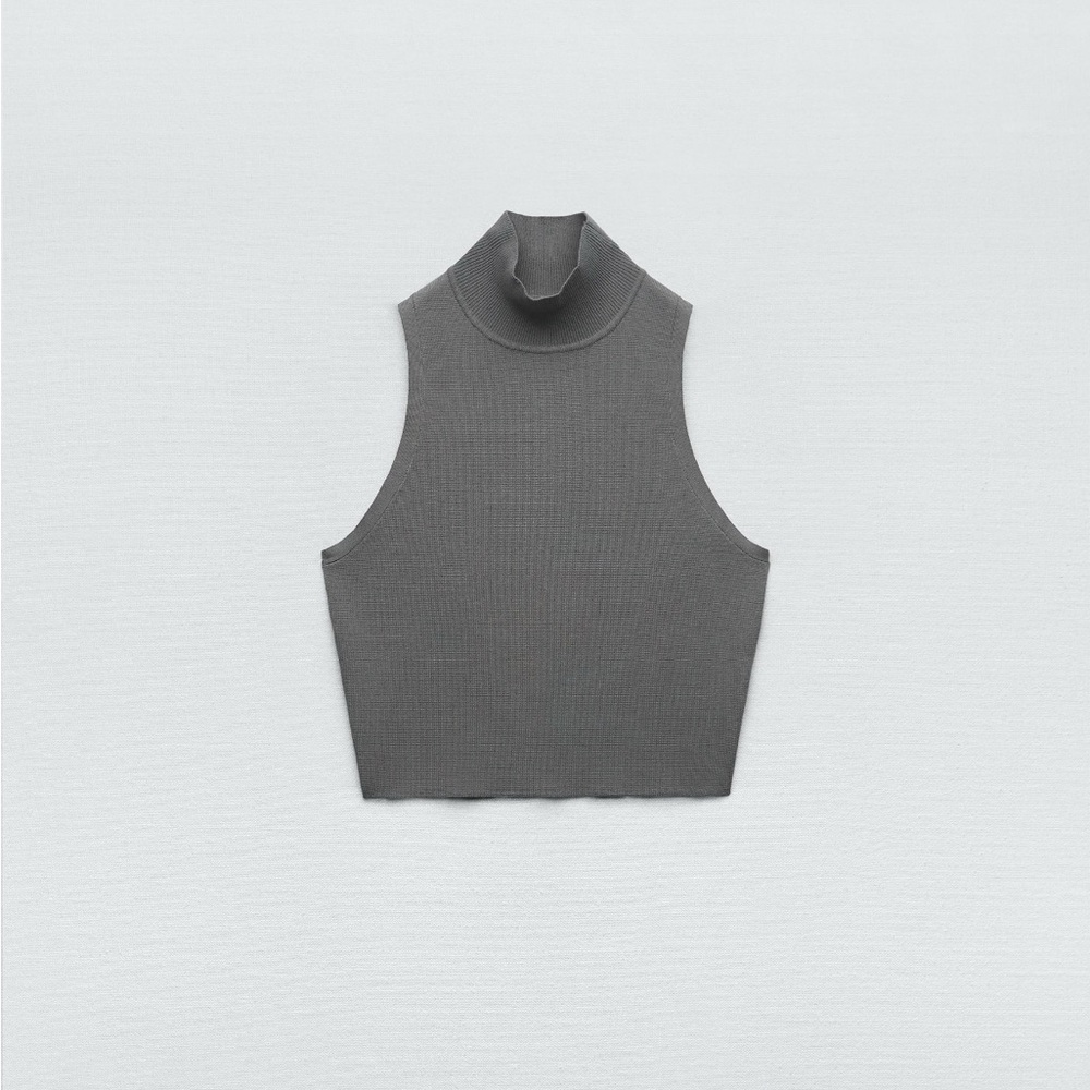Zara NWT Gray Sleeveless Mock Neck Knit Top, Brand New, Never Worn, Trendy, Cute